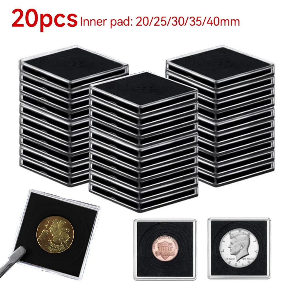 20 Capsules en Acrylique pour Pièces de Monnaie - Boîtes de Protection Transparentes Carrées (20mm - 40mm) - Rangement / Présentation - L'atelier du détectoriste