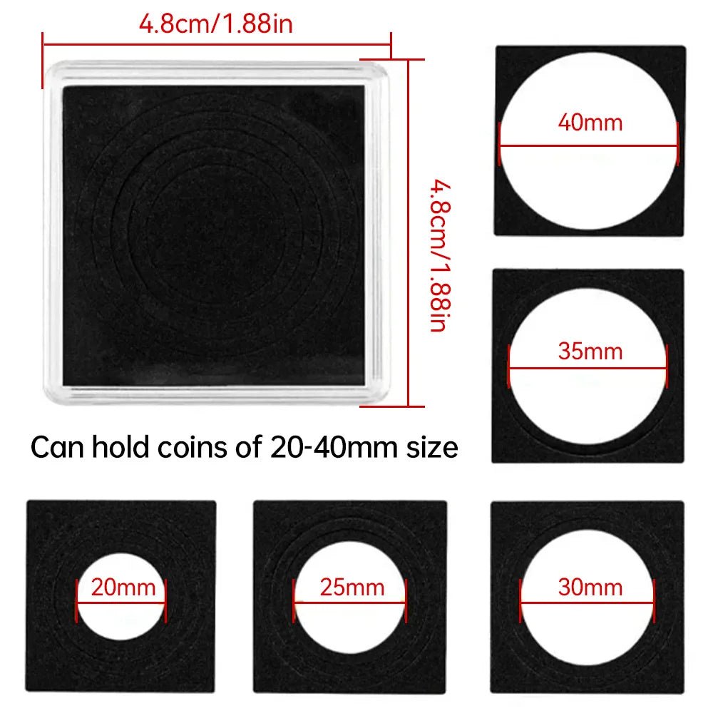 20 Capsules en Acrylique pour Pièces de Monnaie - Boîtes de Protection Transparentes Carrées (20mm - 40mm) - Rangement / Présentation - L'atelier du détectoriste