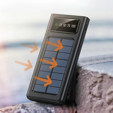Powerbank Solaire 52800 MAh - Avec Charge Sans Fil Qi, 3 Câbles Intégrés, Lampe LED - Pour Camping, Voyage
