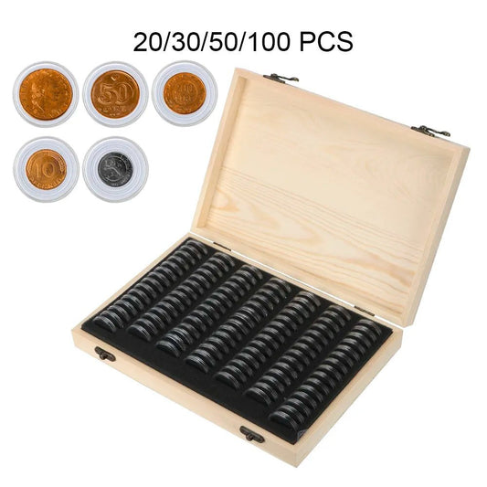 Boîte de Rangement Ajustable pour Collection de Pièces en Bois avec Capsules - Capacité 20/30/50/100 Pièces - Rangement / Présentation - L'atelier du détectoriste