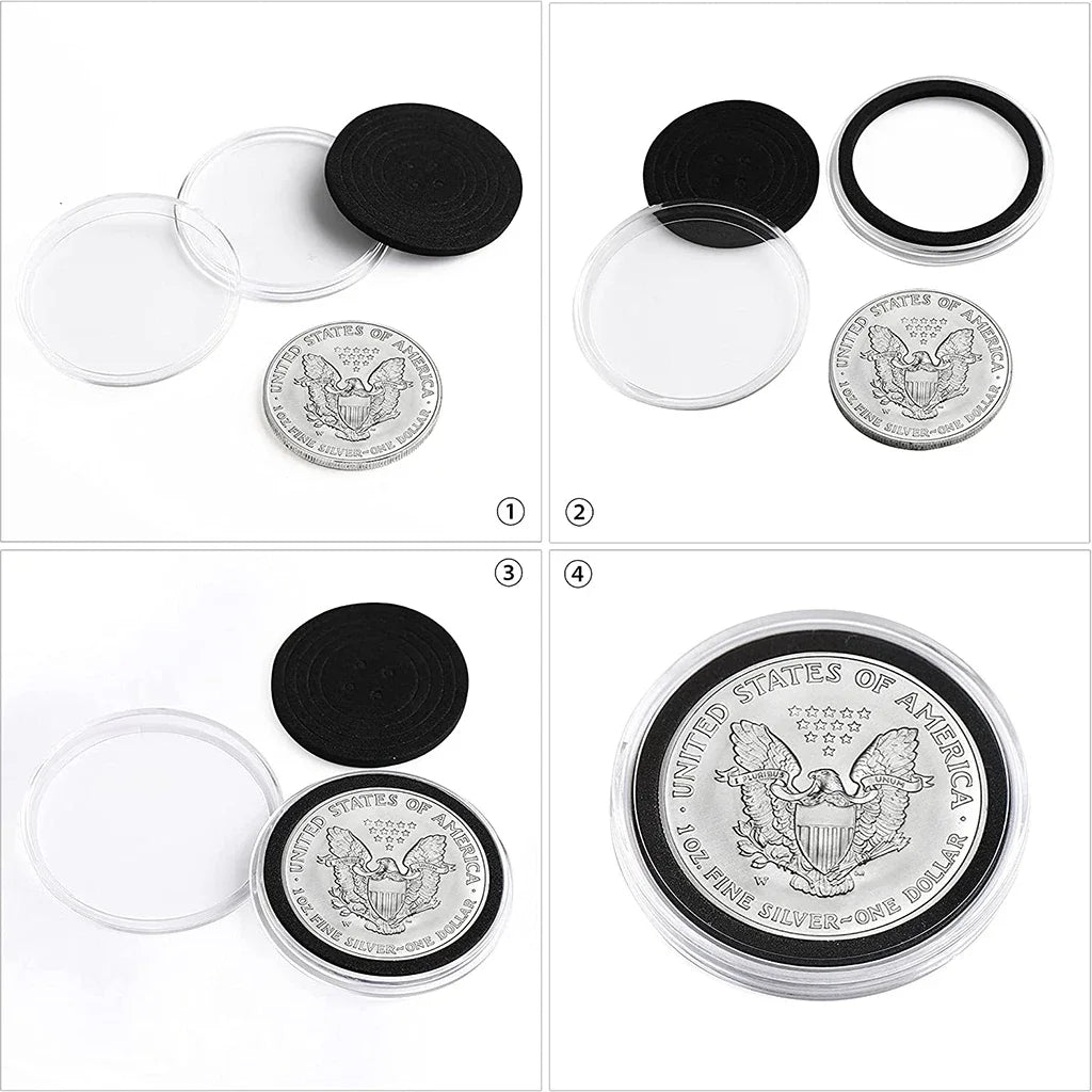 Boîtes de Rangement Transparente pour Pièces de Monnaie avec Joints Ajustables - Lot de 10 Capsules (16mm à 46mm) - Rangement / Présentation - L'atelier du détectoriste