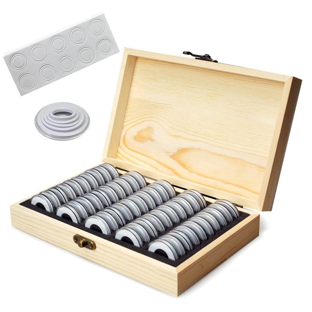 Étui Porte - Monnaie avec Boîte de Rangement en Bois - Capsules Rondes pour Pièces Commémoratives, 50 Pièces - Rangement / Présentation - L'atelier du détectoriste