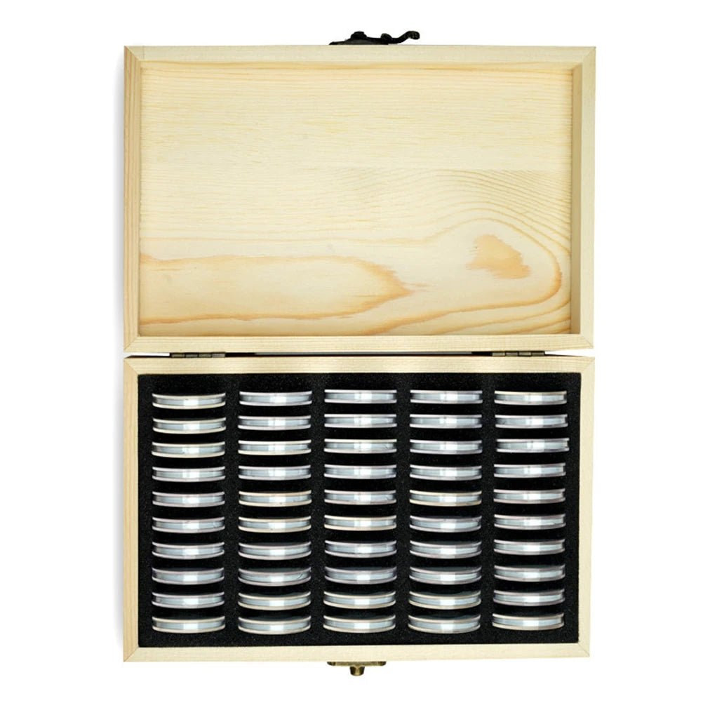 Étui Porte - Monnaie avec Boîte de Rangement en Bois - Capsules Rondes pour Pièces Commémoratives, 50 Pièces - Rangement / Présentation - L'atelier du détectoriste