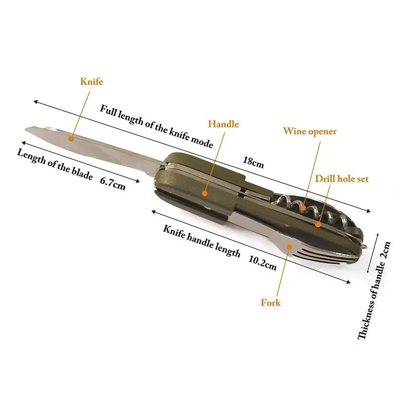 Fourchette Pliable Multifonctionnelle 7 - en - 1 en Acier Inoxydable – L'outil essentiel pour les détectoristes et les aventuriers en plein air - Couverts - L'atelier du détectoriste