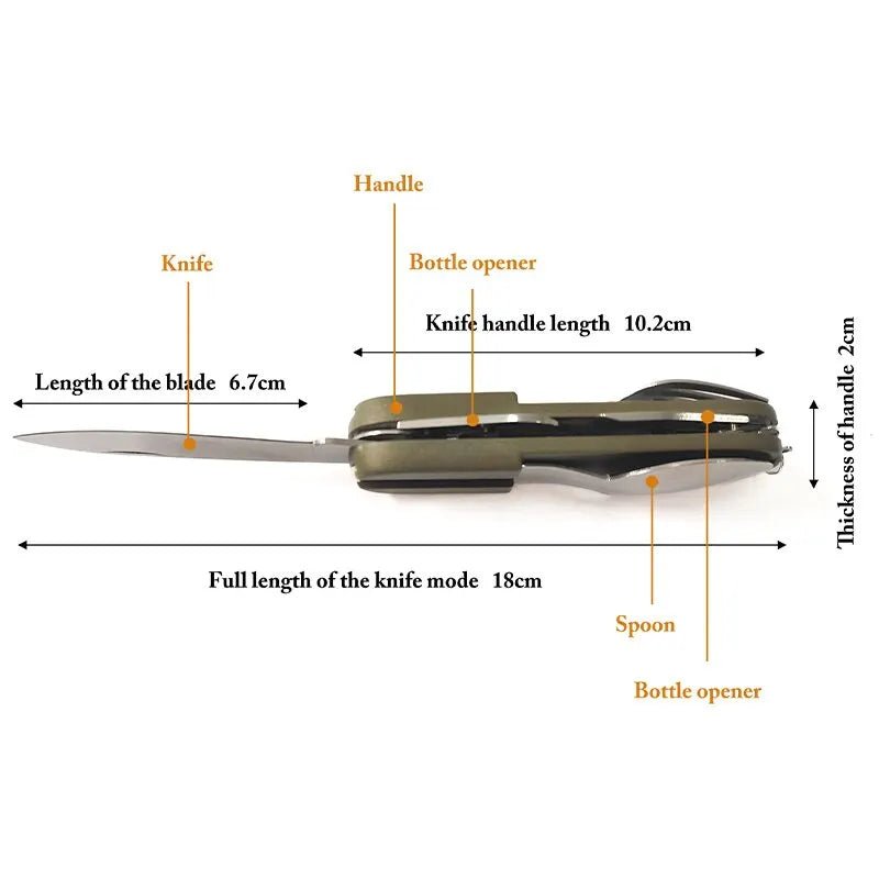 Fourchette Pliable Multifonctionnelle 7 - en - 1 en Acier Inoxydable – L'outil essentiel pour les détectoristes et les aventuriers en plein air - Couverts - L'atelier du détectoriste