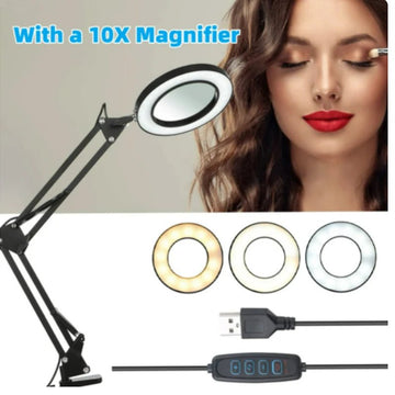 Neoglint Lampe Loupe De Bureau 8X Avec Bras Long 35cm - Lampe De Travail Dimmable 3 Couleurs, Pince Métallique Pour Manucure Et Lecture