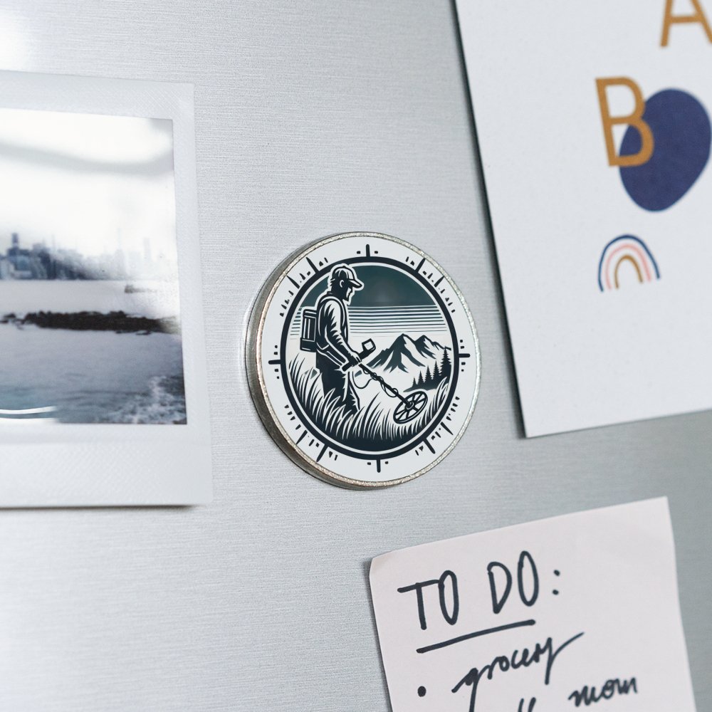 Magnet "Détectoriste en montagne" - Magnet rond - L'atelier du détectoriste