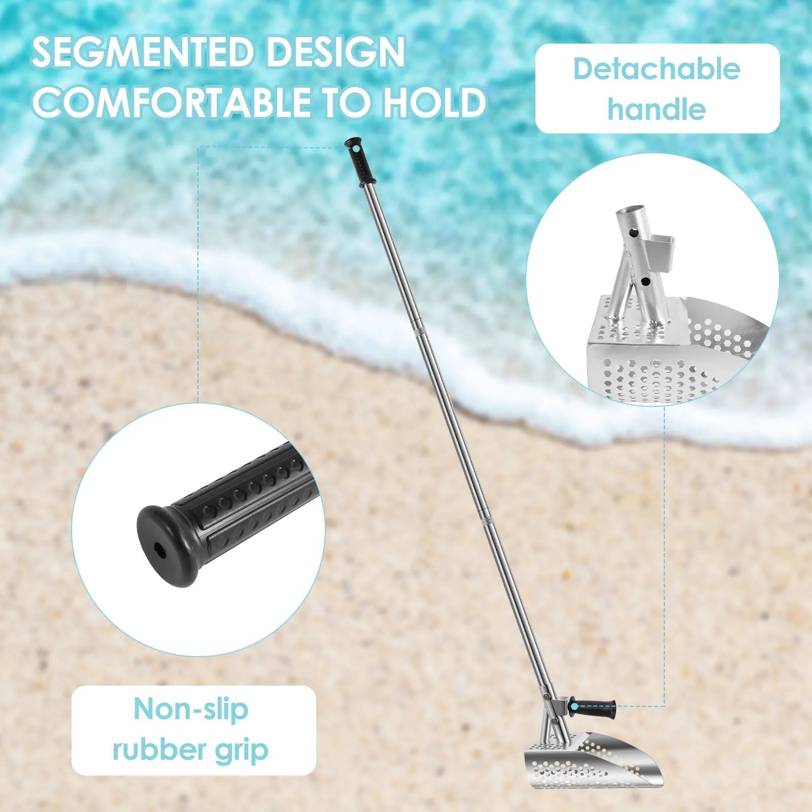 Pelle à Sable en Acier Inoxydable pour Détection de Métaux - Outil Antirouille avec Poignée Détachable, Idéal pour Plage - Pelles / Pioches - L'atelier du détectoriste