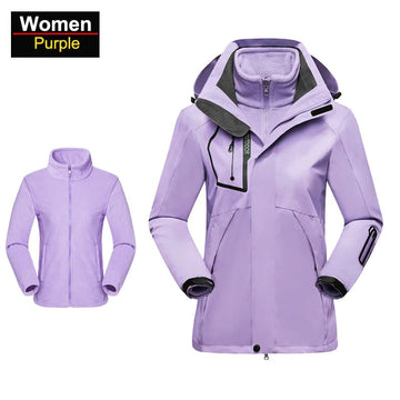Blouson De Ski Imperméable 3 En 1 Hiver Femme Exterieur Doublure Polaire Coupe-vent Chaud Couleur Unie - Sport